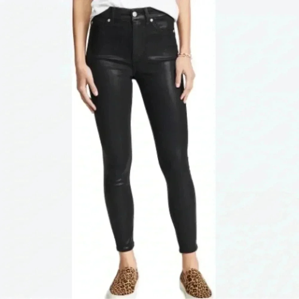 7 for All Mankind Black Vegan Faux Leather Skinny High Rise Leggings Size Large